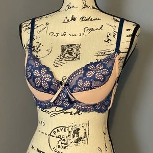 Pink and Blue Lace Bra